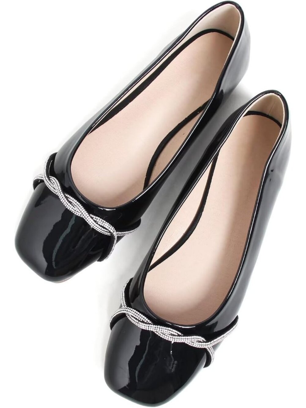 Women's M Black Chain Ballet Flats Fashion Pointed Toe Slip On Party Dress Shoes